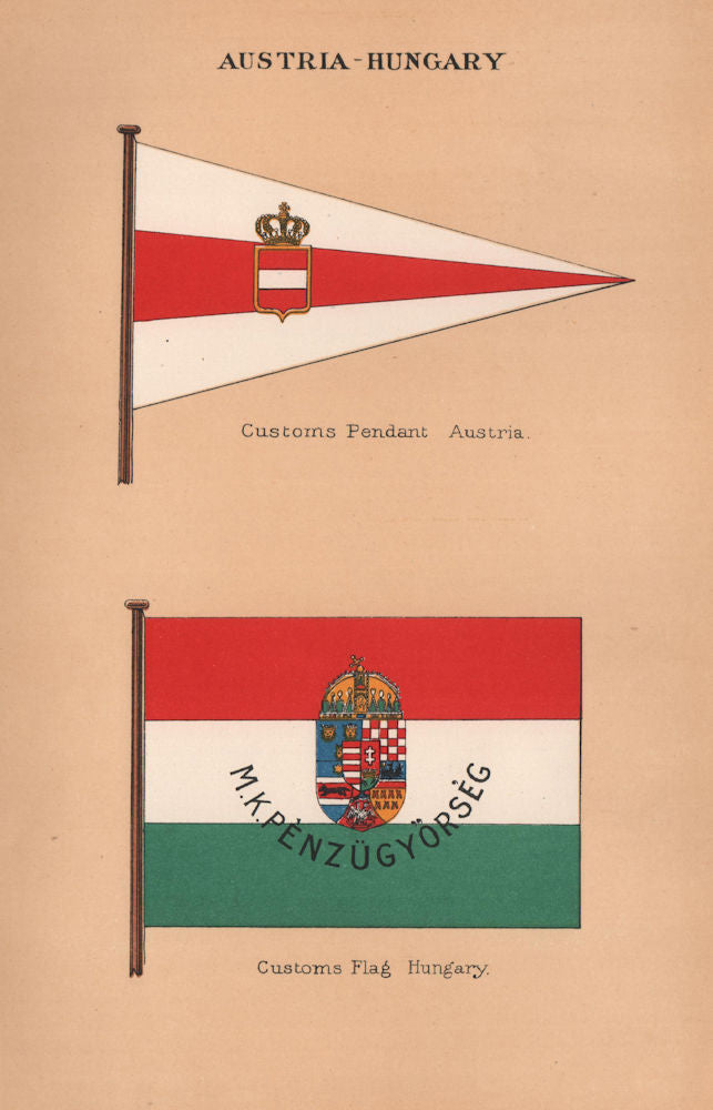 AUSTRIA-HUNGARY FLAGS. Customs Pendant - Austria. Customs Flag - Hungary 1916